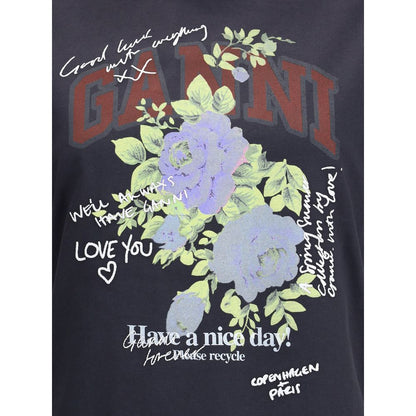 Ganni – T-Shirt mit Rosenmuster