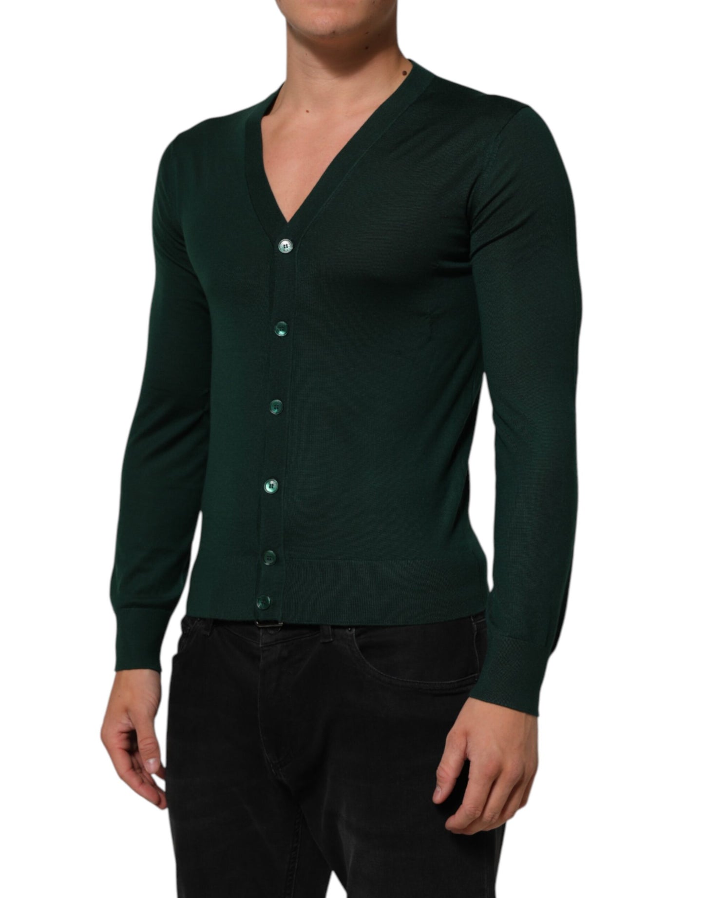 Dolce &amp; Gabbana Dunkelgrüner Button-Down-Cardigan für Herren