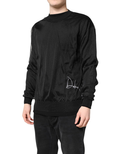 Dolce &amp; Gabbana – Schwarzes Sweatshirt mit Rundhalsausschnitt und Logo aus Polyester