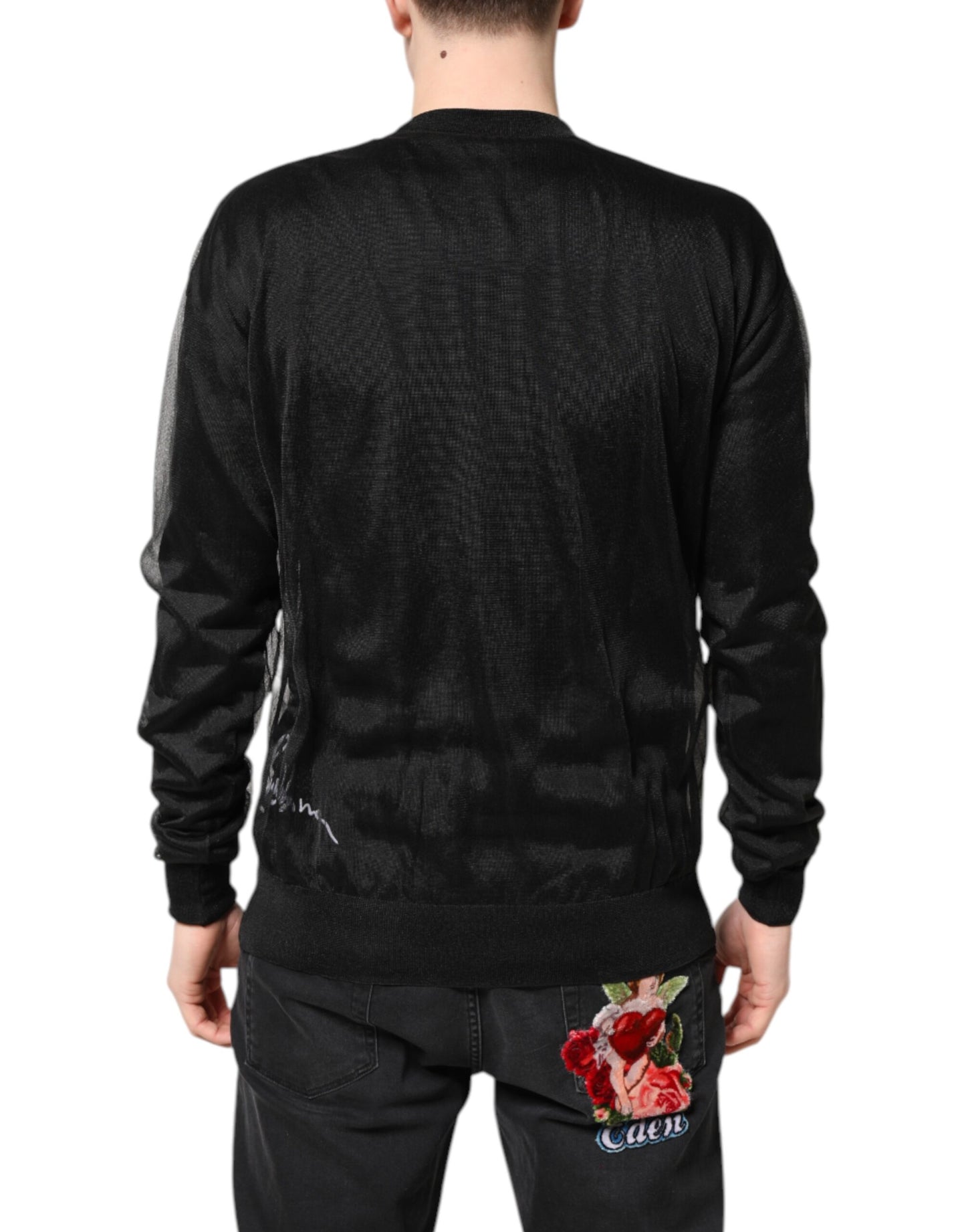 Dolce &amp; Gabbana – Schwarzes Sweatshirt mit Rundhalsausschnitt und Logo aus Polyester