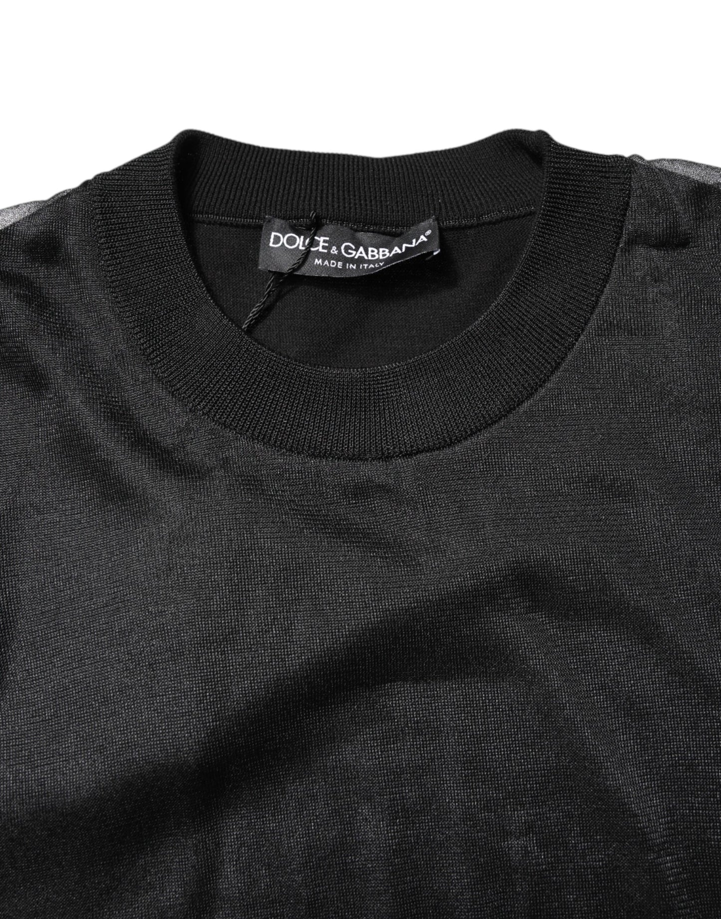 Dolce &amp; Gabbana – Schwarzes Sweatshirt mit Rundhalsausschnitt und Logo aus Polyester