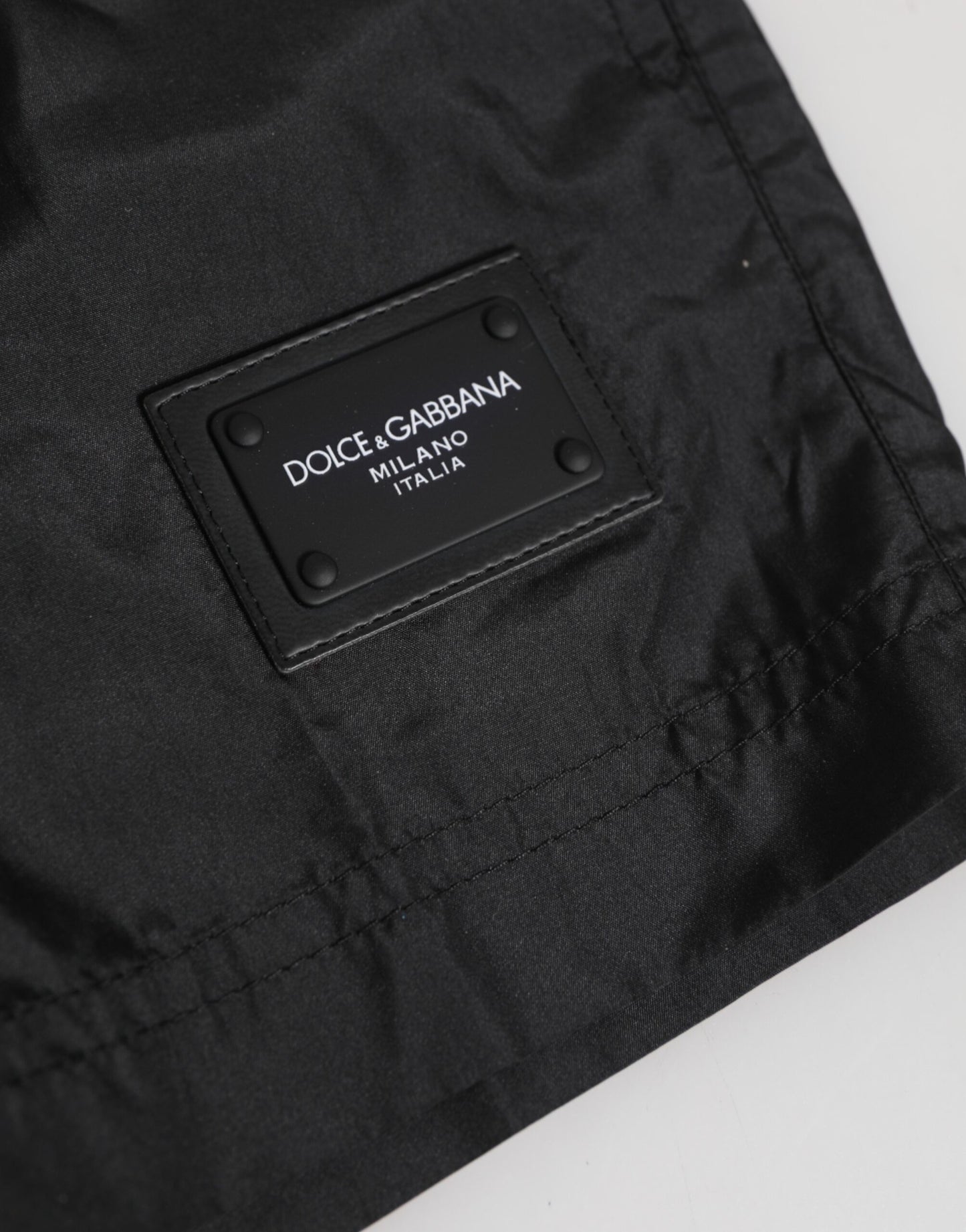 Dolce &amp; Gabbana Schwarze Strandshorts aus Polyester mit Logo