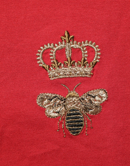 Dolce &amp; Gabbana – Kurzärmliges Baumwoll-T-Shirt mit roter Krone und Bienenmotiv