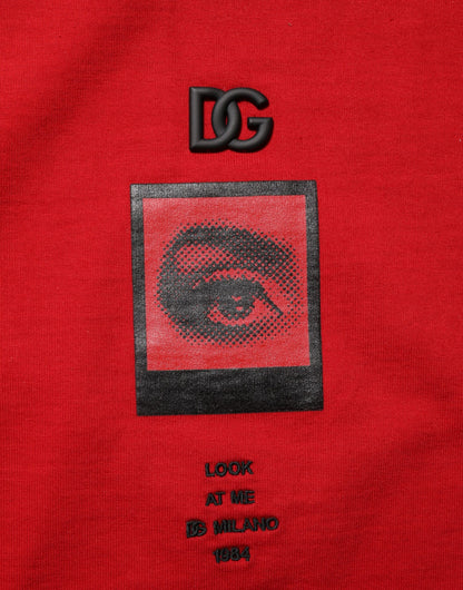 Dolce &amp; Gabbana – Kurzärmliges Baumwoll-T-Shirt mit rotem Logo-Augen-Print