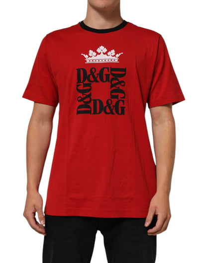 Dolce &amp; Gabbana – Rotes T-Shirt aus Baumwolle mit Krone und Logo