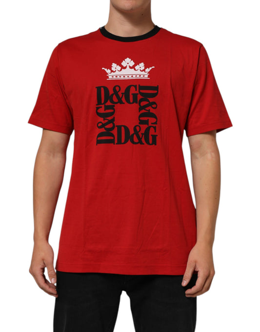 Dolce &amp; Gabbana – Rotes T-Shirt aus Baumwolle mit Krone und Logo