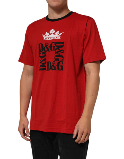 Dolce &amp; Gabbana – Rotes T-Shirt aus Baumwolle mit Krone und Logo