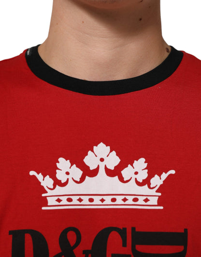 Dolce &amp; Gabbana – Rotes T-Shirt aus Baumwolle mit Krone und Logo