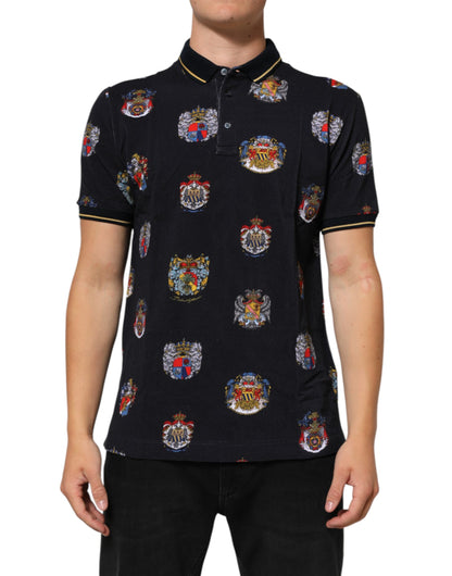 Dolce &amp; Gabbana – Blaues Poloshirt mit heraldischem Wappen-Print