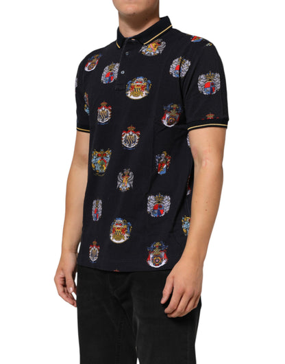 Dolce &amp; Gabbana – Blaues Poloshirt mit heraldischem Wappen-Print