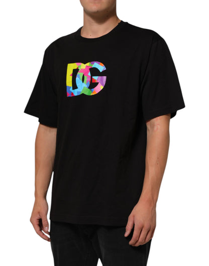 Dolce &amp; Gabbana – Schwarzes Baumwoll-T-Shirt mit Rundhalsausschnitt und Logo-Print