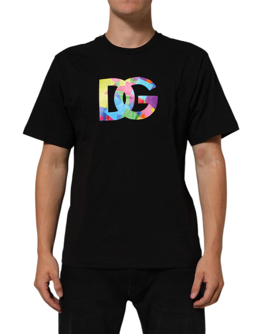 Dolce &amp; Gabbana – Schwarzes Baumwoll-T-Shirt mit Rundhalsausschnitt und Logo-Print