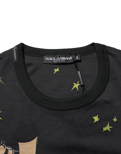 Dolce &amp; Gabbana Schwarzes Baumwoll-T-Shirt mit Rundhalsausschnitt und Musikdruck