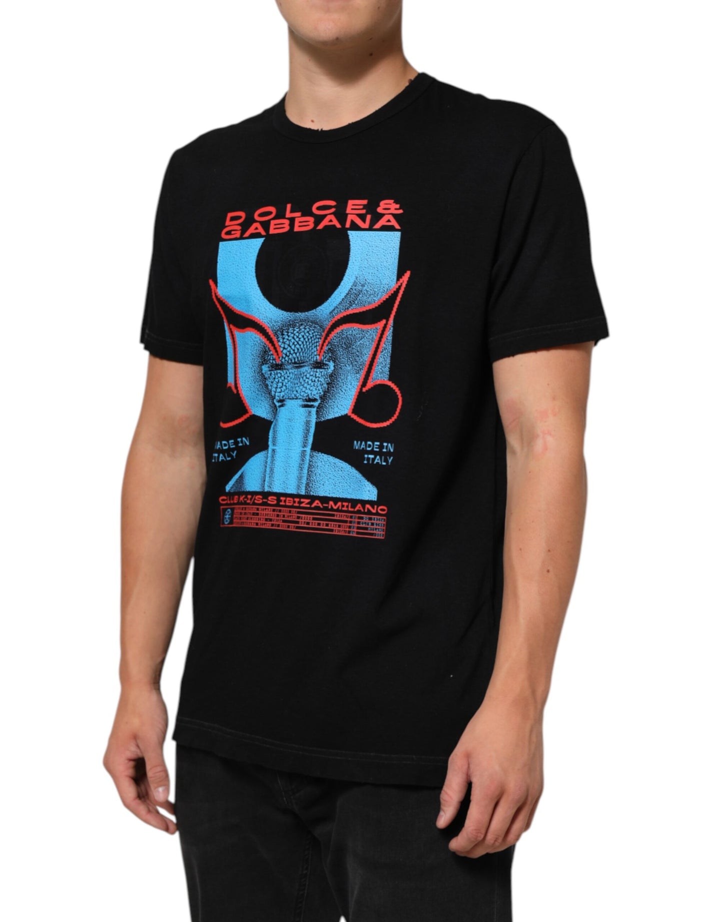 Dolce &amp; Gabbana Schwarzes Baumwoll-T-Shirt mit Rundhalsausschnitt und Musikdruck