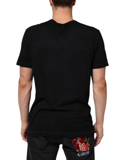 Dolce &amp; Gabbana Schwarzes Baumwoll-T-Shirt mit Rundhalsausschnitt und Musikdruck