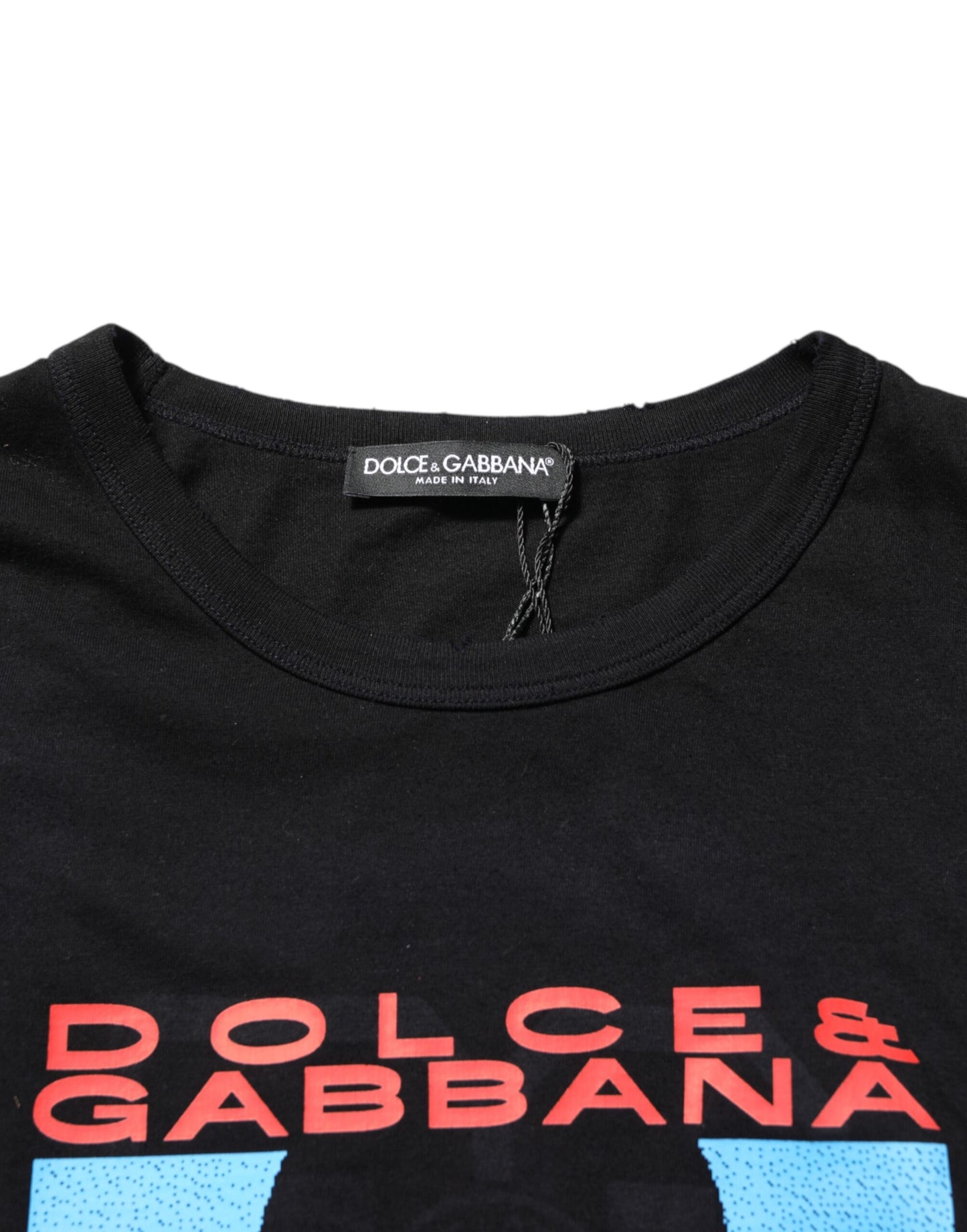 Dolce &amp; Gabbana Schwarzes Baumwoll-T-Shirt mit Rundhalsausschnitt und Musikdruck