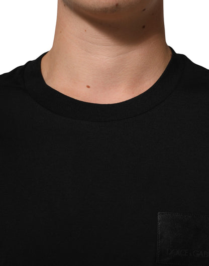 Dolce &amp; Gabbana – Schwarzes Baumwoll-T-Shirt mit Rundhalsausschnitt und Logo-Plakette