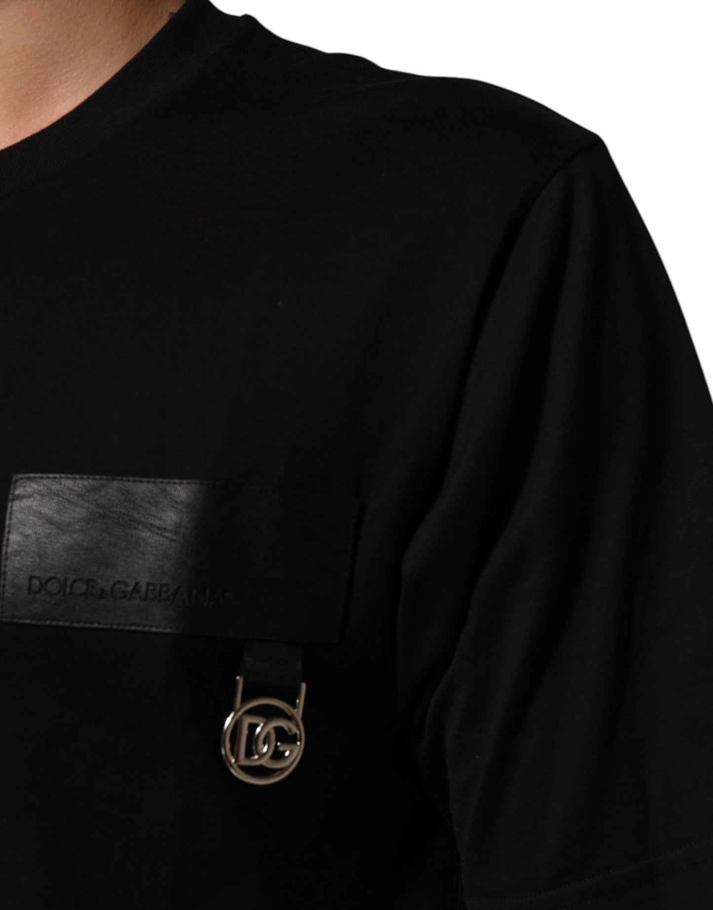 Dolce &amp; Gabbana – Schwarzes Baumwoll-T-Shirt mit Rundhalsausschnitt und Logo-Plakette