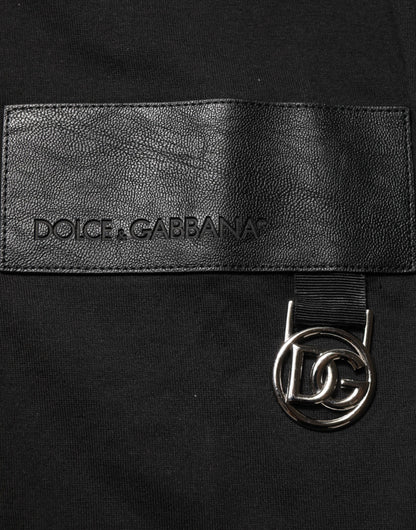 Dolce &amp; Gabbana – Schwarzes Baumwoll-T-Shirt mit Rundhalsausschnitt und Logo-Plakette