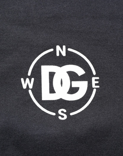 Dolce &amp; Gabbana Schwarzes T-Shirt aus Baumwolle mit Rundhalsausschnitt und Kompass