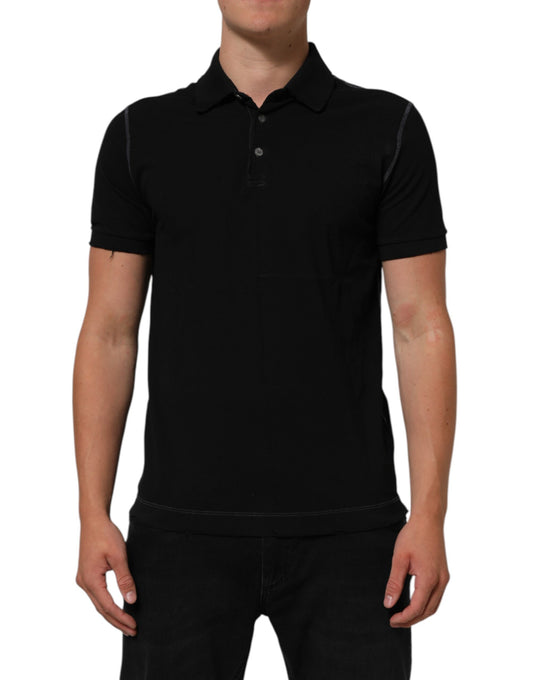 Dolce &amp; Gabbana – Poloshirt aus schwarzer Baumwolle mit Grafikdruck