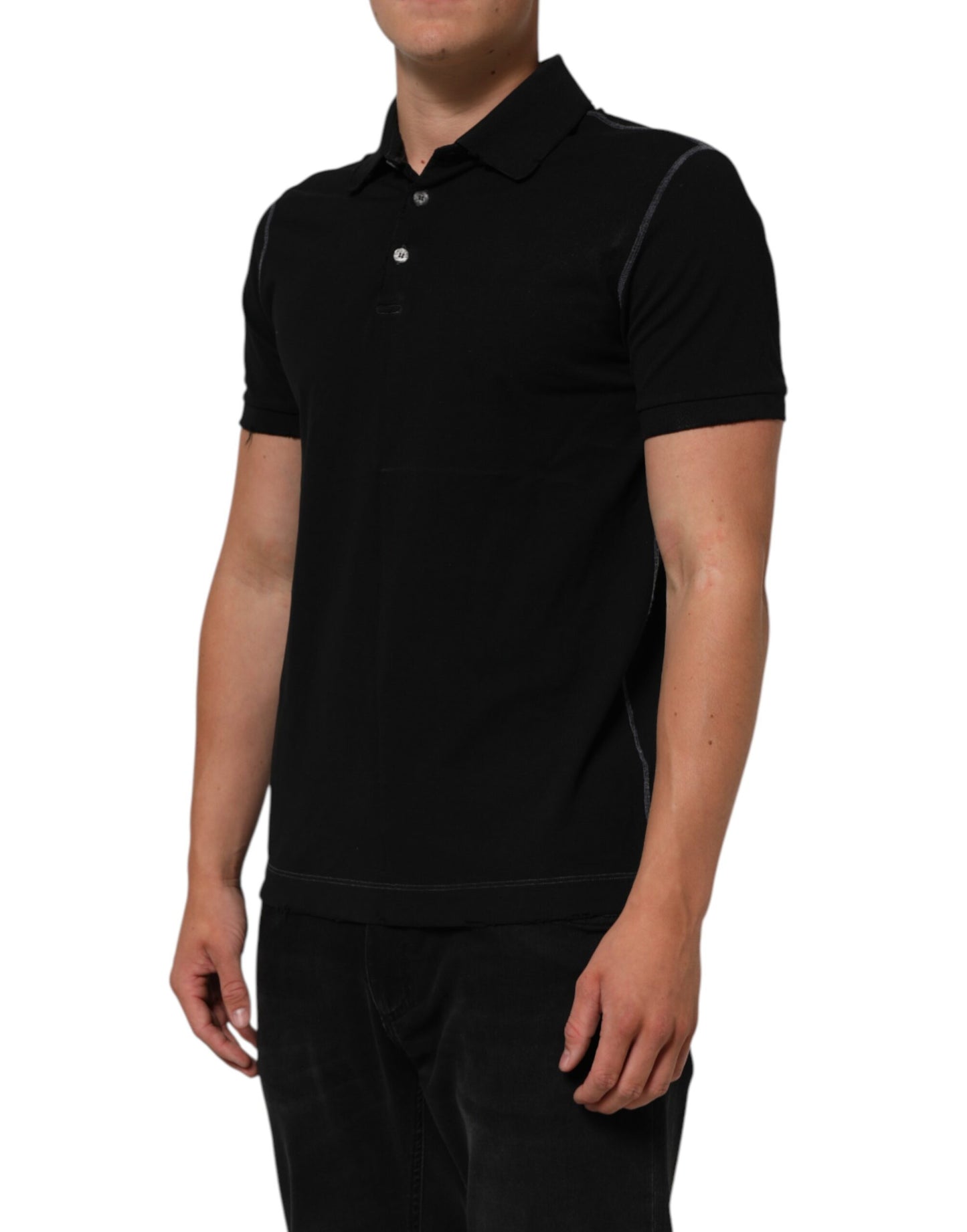 Dolce &amp; Gabbana – Poloshirt aus schwarzer Baumwolle mit Grafikdruck