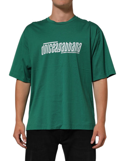 Dolce &amp; Gabbana – Grünes Baumwoll-T-Shirt mit Rundhalsausschnitt und grafischem Logo-Print