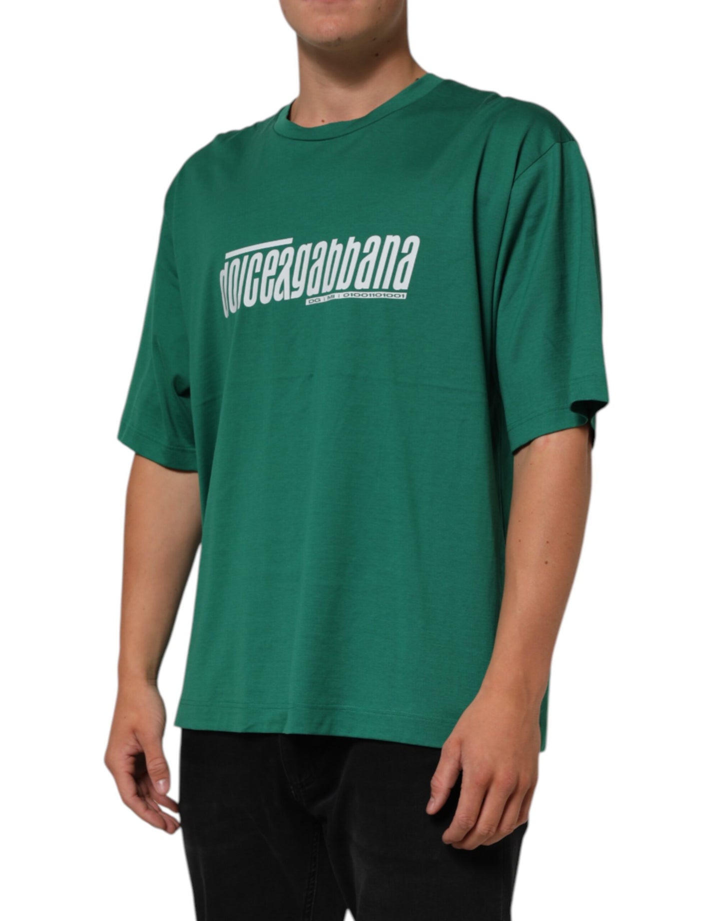 Dolce &amp; Gabbana – Grünes Baumwoll-T-Shirt mit Rundhalsausschnitt und grafischem Logo-Print