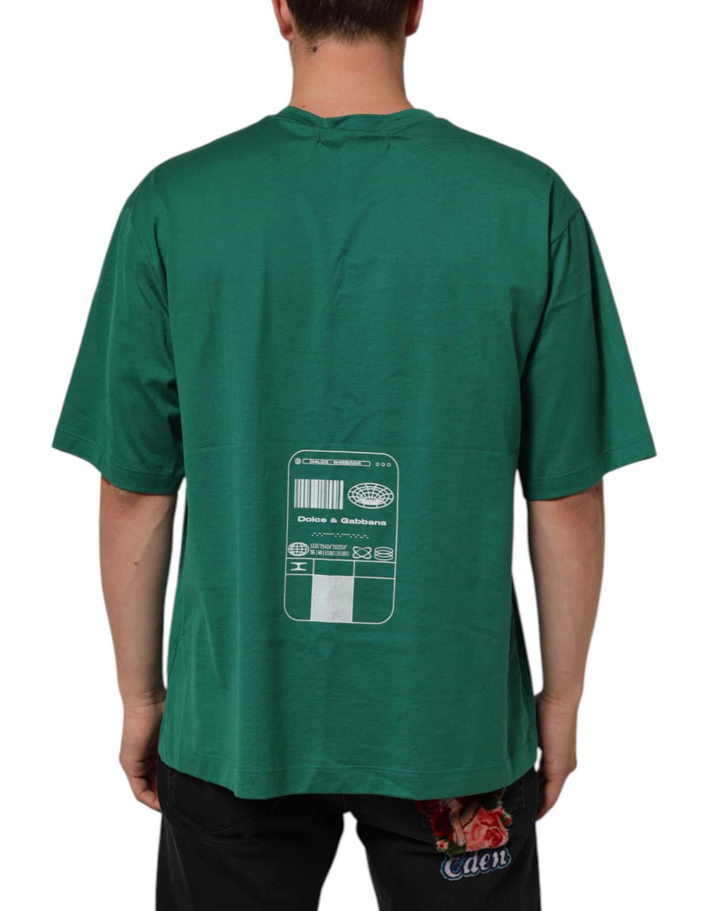 Dolce &amp; Gabbana – Grünes Baumwoll-T-Shirt mit Rundhalsausschnitt und grafischem Logo-Print