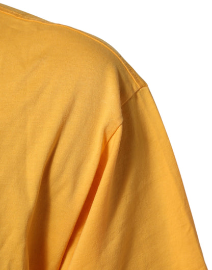 Dolce &amp; Gabbana Gelbes T-Shirt mit Rundhalsausschnitt aus geblümter Baumwolle „Secret Graden“