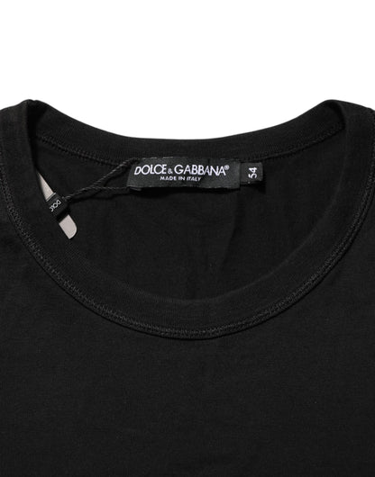 Dolce &amp; Gabbana – Schwarzes Baumwoll-T-Shirt mit Rundhalsausschnitt und Logo-Plakette