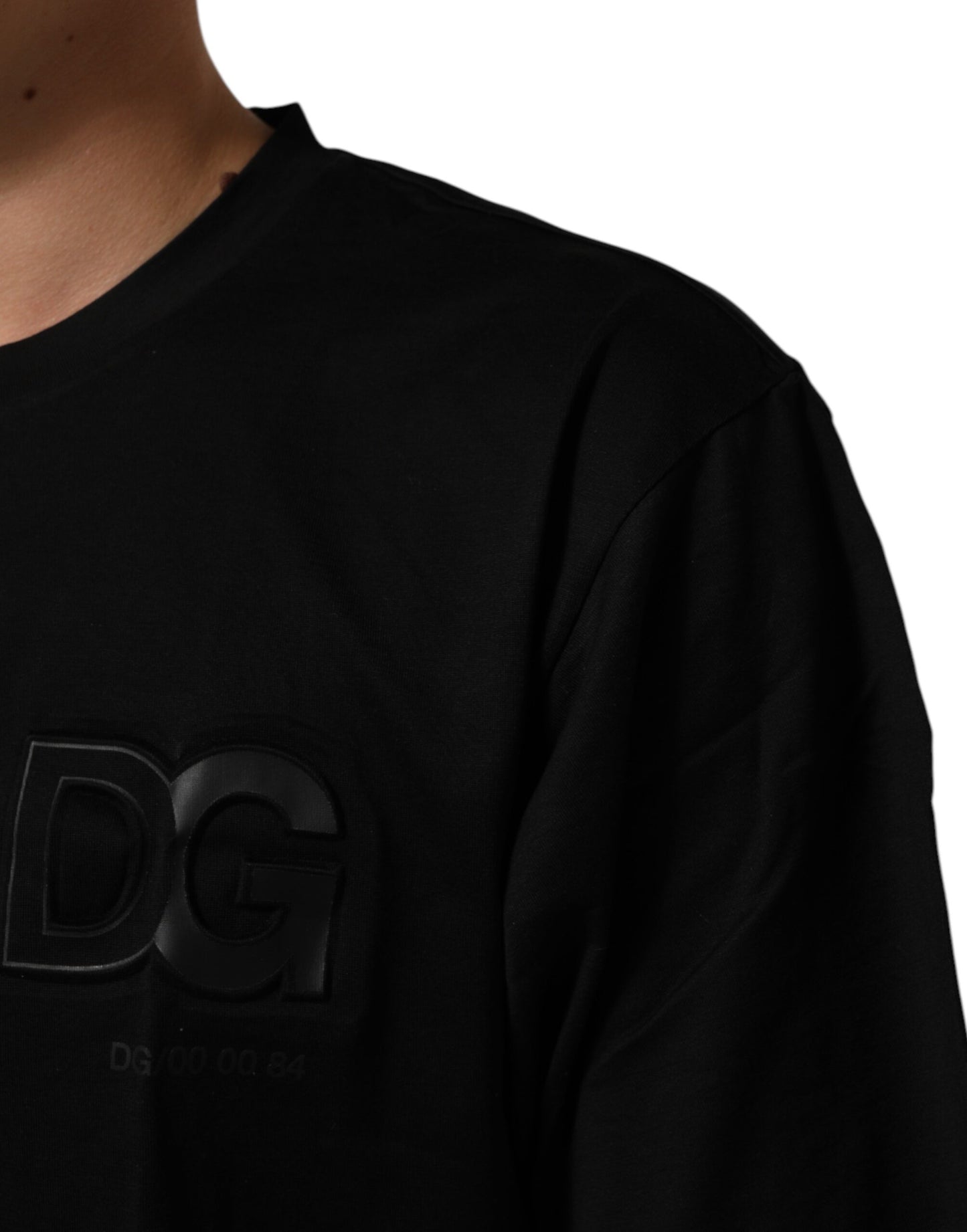 Dolce &amp; Gabbana – Schwarzes T-Shirt aus Baumwolle mit Logo-Patch und Rundhalsausschnitt für Herren