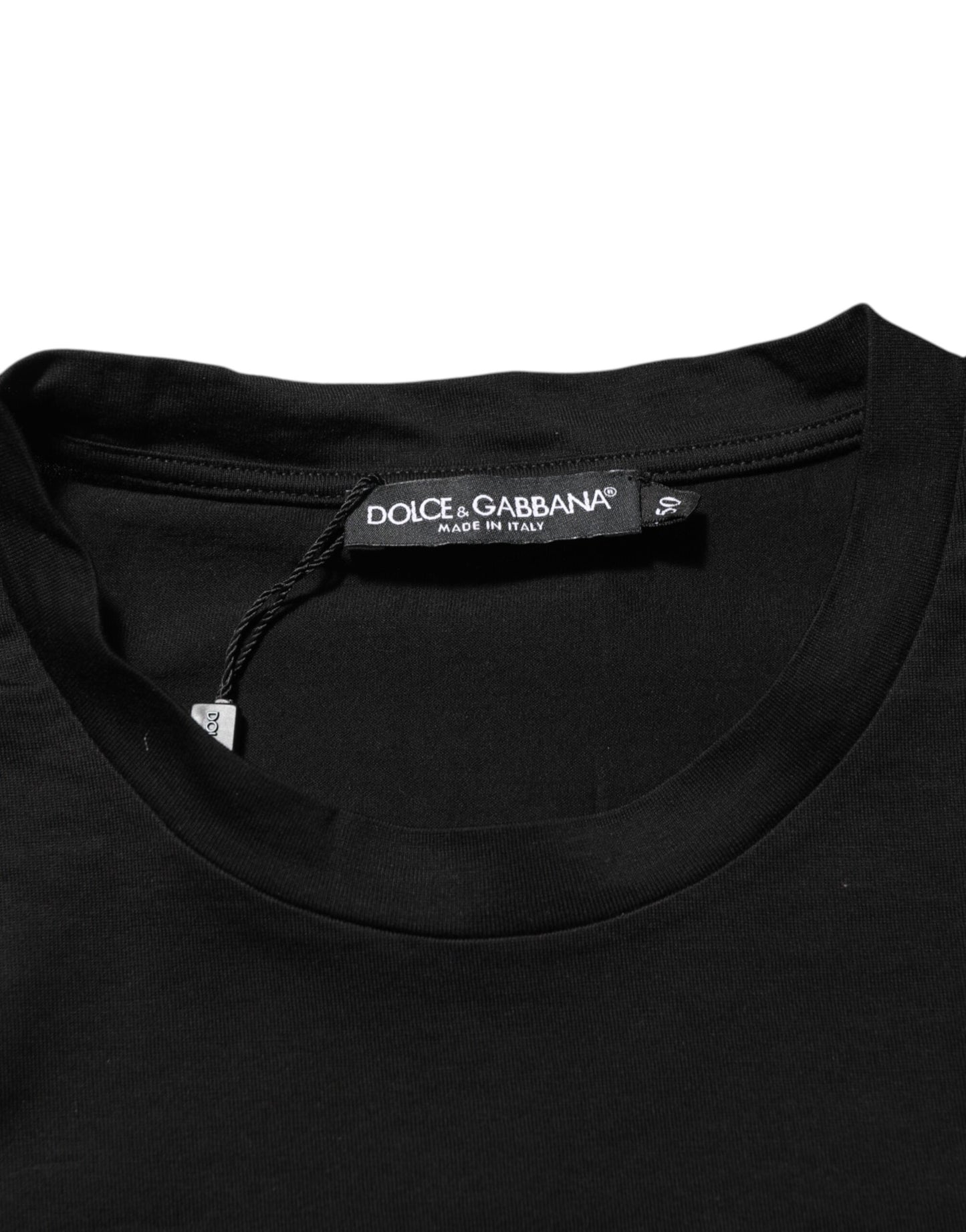 Dolce &amp; Gabbana – Schwarzes T-Shirt aus Baumwolle mit Logo-Patch und Rundhalsausschnitt für Herren