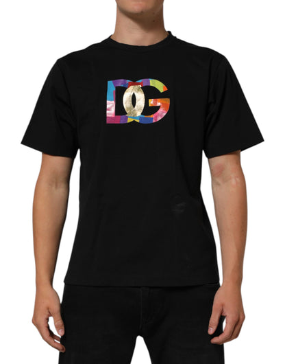 Dolce &amp; Gabbana – Schwarzes Baumwoll-T-Shirt mit Rundhalsausschnitt und Logo-Print