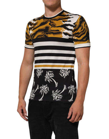 Dolce &amp; Gabbana Mehrfarbiges T-Shirt mit Rundhalsausschnitt und Leopardenmuster in Palmenblättern für Herren