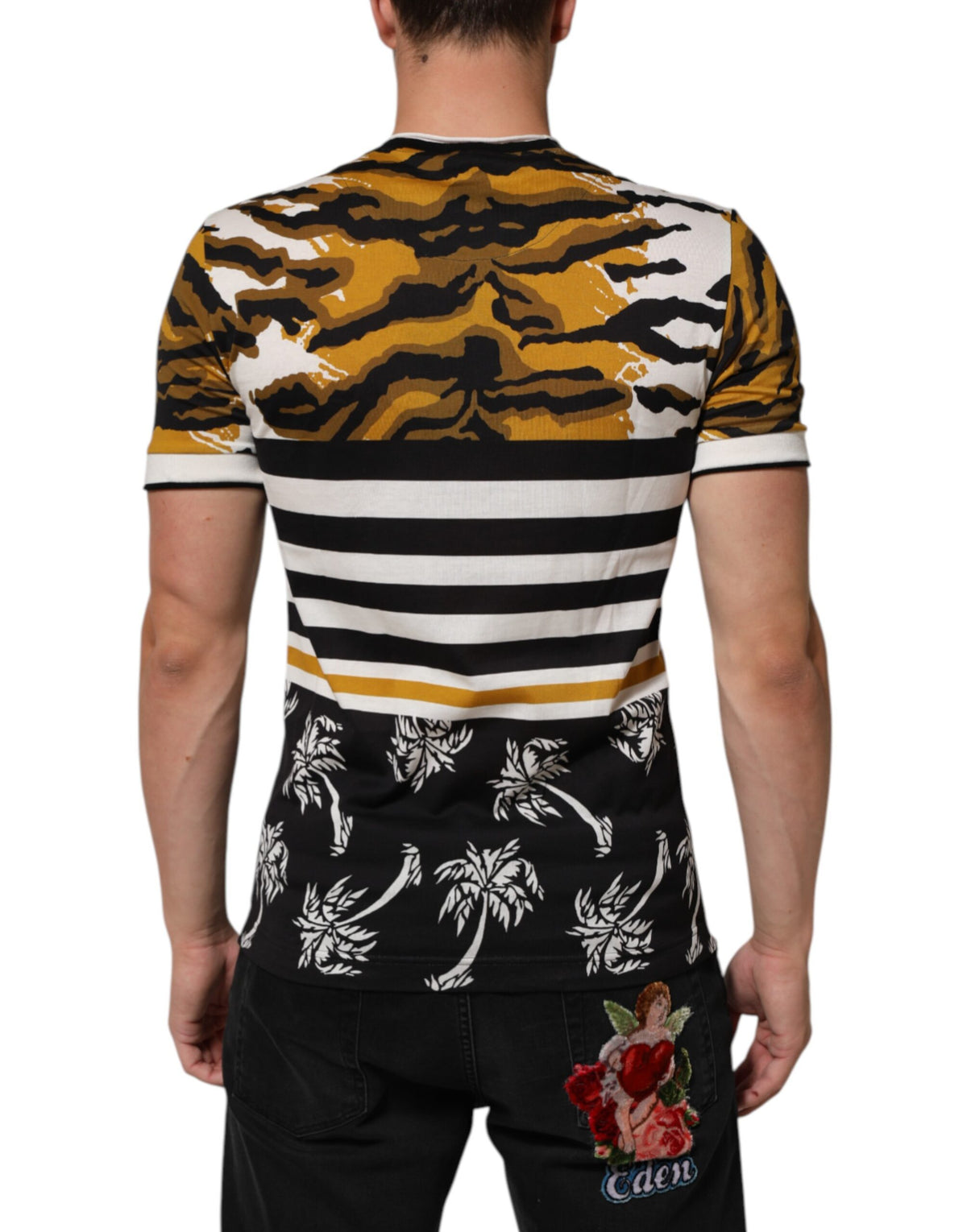 Dolce &amp; Gabbana Mehrfarbiges T-Shirt mit Rundhalsausschnitt und Leopardenmuster in Palmenblättern für Herren