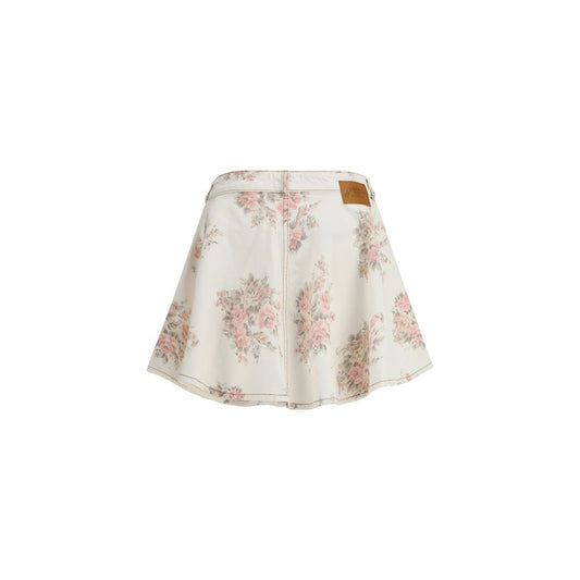 Ganni – Minirock aus Denim mit Blumenmuster