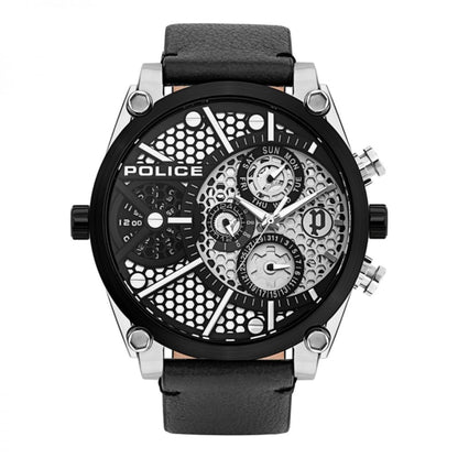 Schwarze Lederuhr von Police