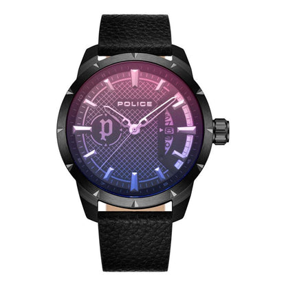 Schwarze Lederuhr von Police