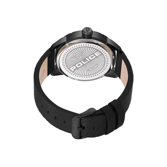 Schwarze Lederuhr von Police