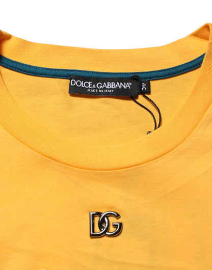 Dolce &amp; Gabbana Gelbes T-Shirt aus Baumwolle mit Rundhalsausschnitt und Blumenmuster „Secret Graden“