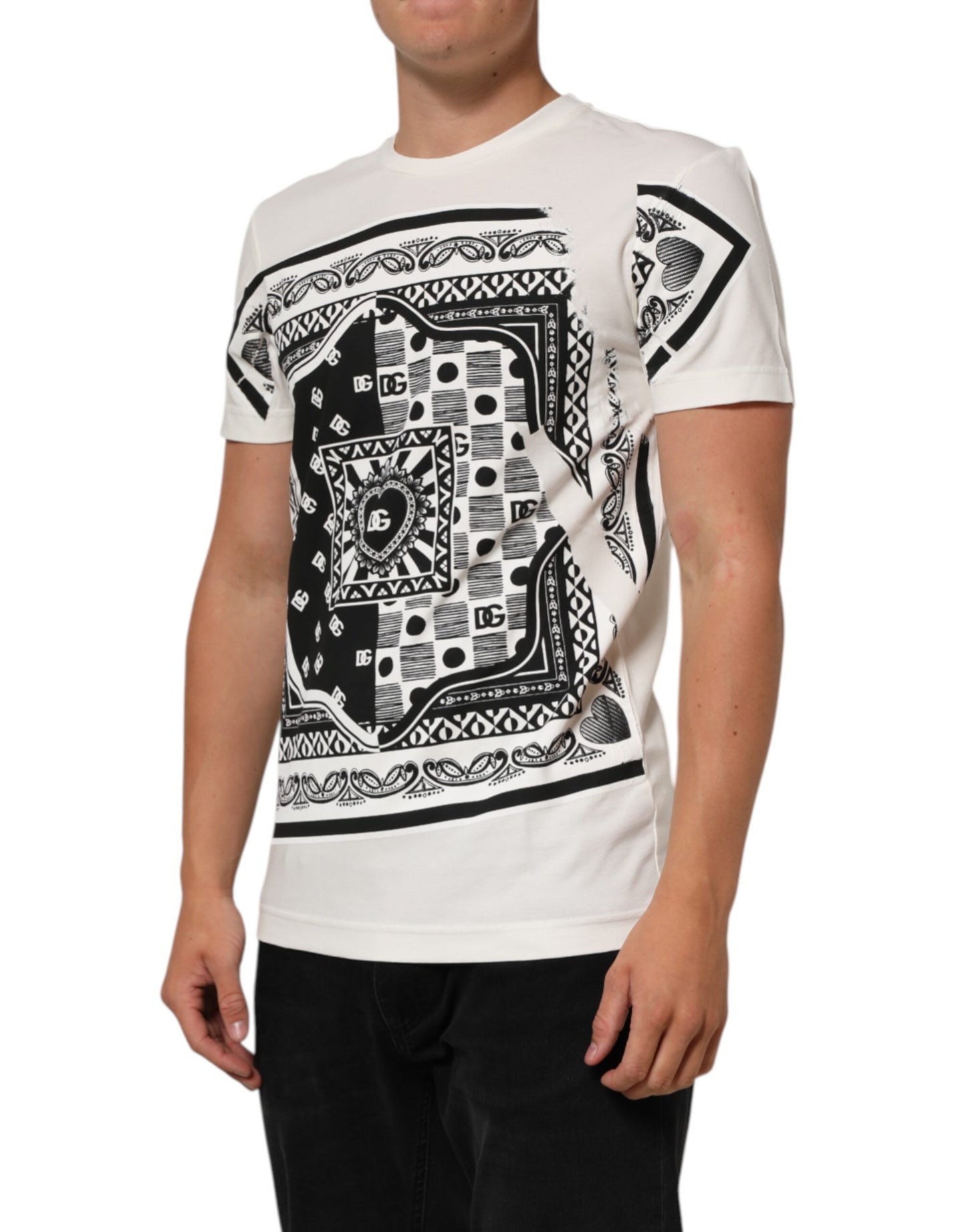 Dolce &amp; Gabbana – Weißes Baumwoll-T-Shirt mit Bandana-Logo-Print für Herren