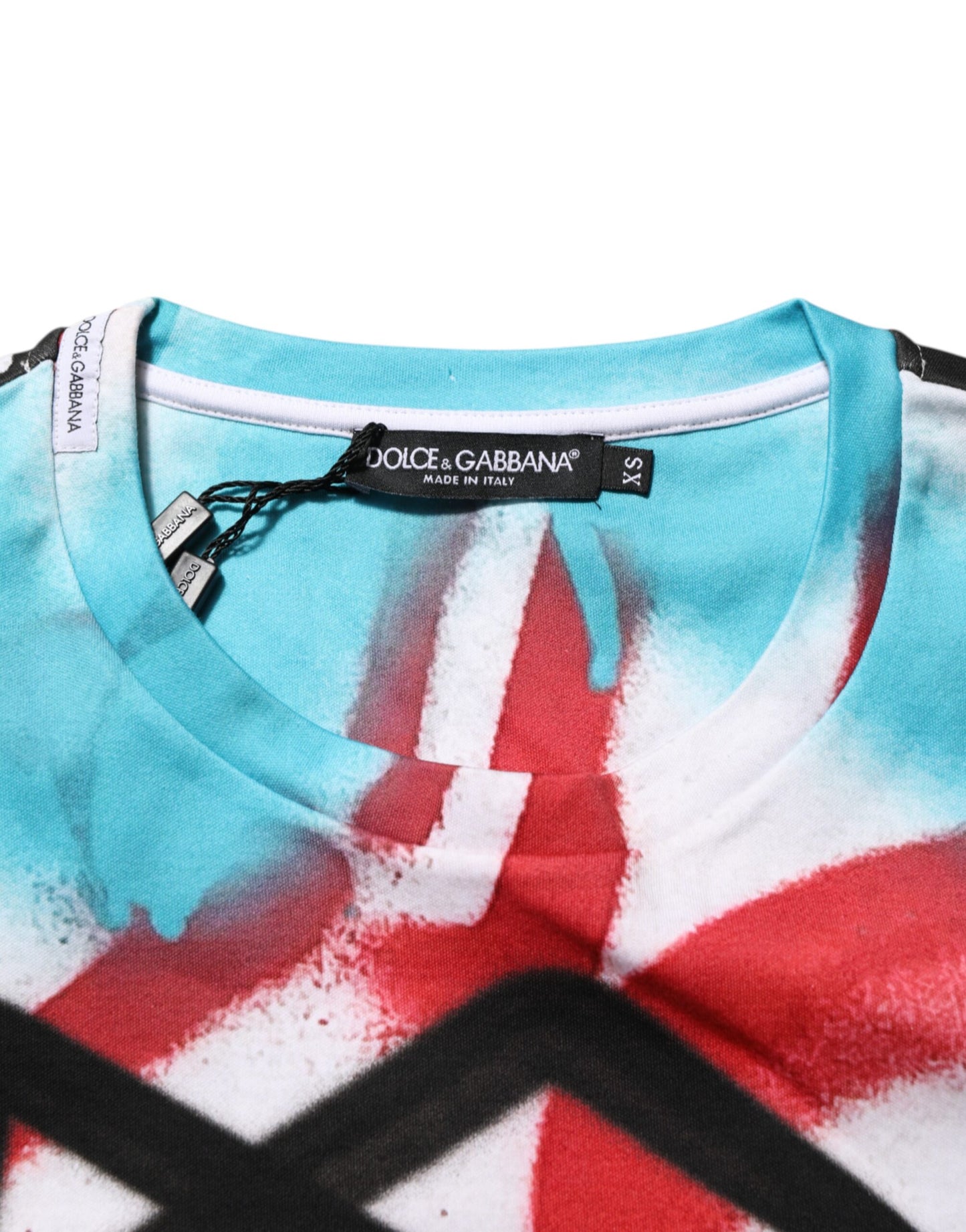 Dolce &amp; Gabbana – Weißes T-Shirt mit Rundhalsausschnitt und kurzen Ärmeln und Graffiti-Print