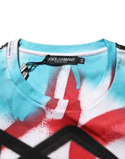 Dolce &amp; Gabbana – Weißes T-Shirt mit Rundhalsausschnitt und kurzen Ärmeln und Graffiti-Print