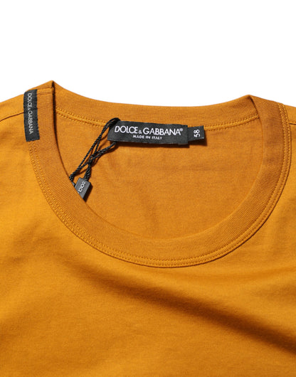 Dolce &amp; Gabbana – Goldbraunes T-Shirt mit Rundhalsausschnitt und kurzen Ärmeln