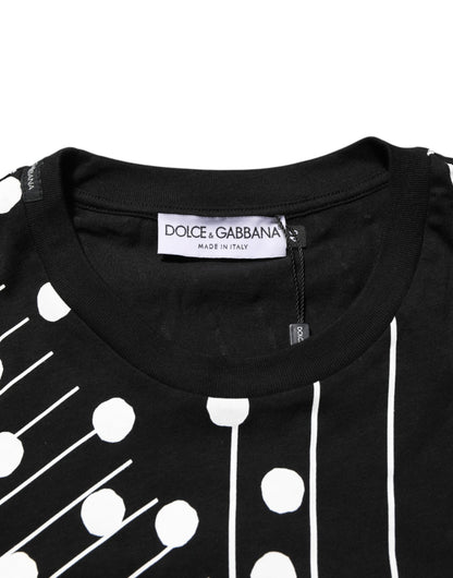 Dolce &amp; Gabbana – Schwarzes T-Shirt aus Baumwolle mit Polka Dots und Rundhalsausschnitt