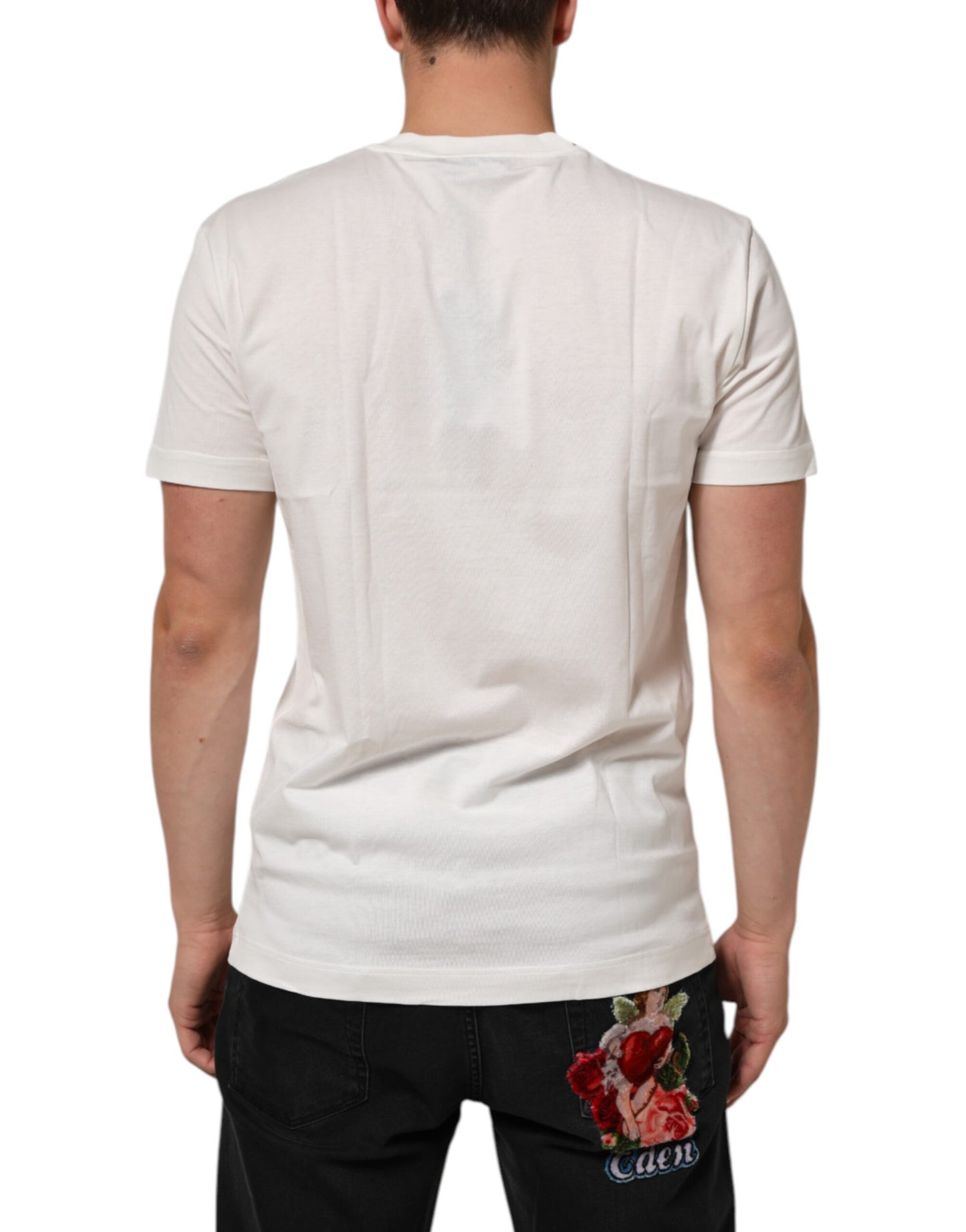 Dolce &amp; Gabbana – Weißes Herren-T-Shirt mit Rundhalsausschnitt und Logo-Print aus Baumwolle