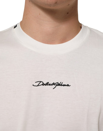 Dolce &amp; Gabbana – Weißes Herren-T-Shirt mit Rundhalsausschnitt und Logo-Print aus Baumwolle