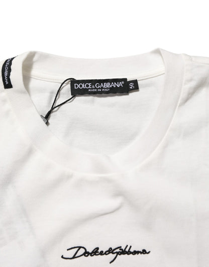 Dolce &amp; Gabbana – Weißes Herren-T-Shirt mit Rundhalsausschnitt und Logo-Print aus Baumwolle
