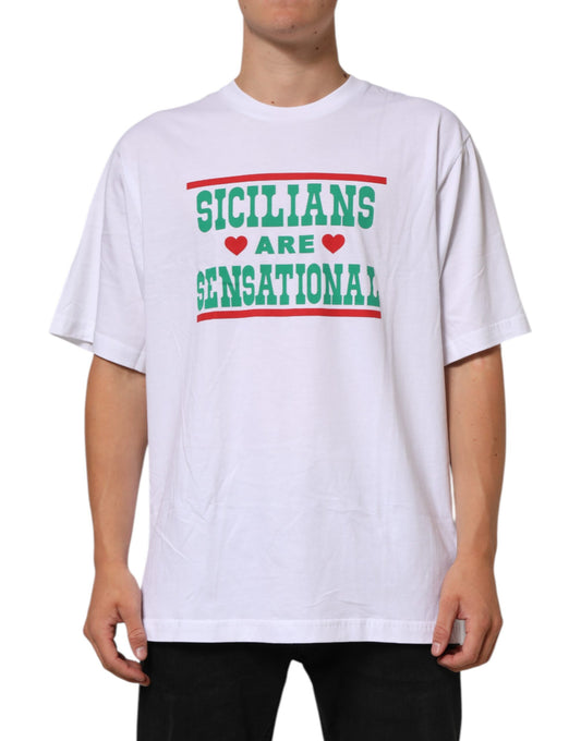 Dolce & Gabbana – Weißes Baumwoll-T-Shirt mit Rundhalsausschnitt und grafischem Print